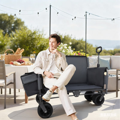Chariot pliant 3 en 1 avec banquette, rangement et poche de glace, chariot utilitaire robuste de 180 L avec roues tout-terrain (capacité de 227 kg), bleu foncé