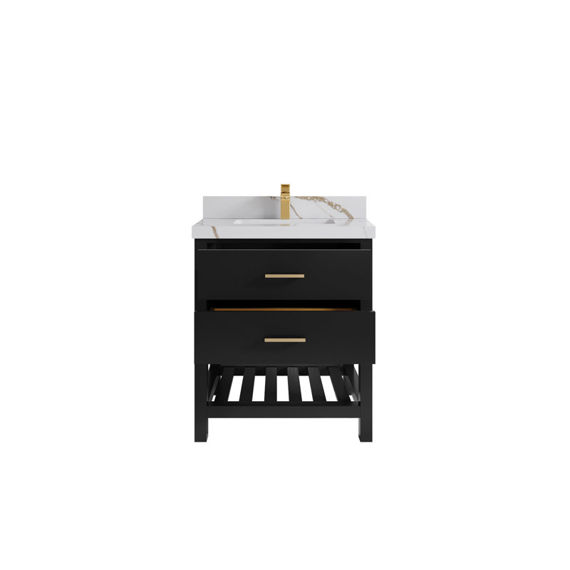 30 po Parker X P 22 po Meuble-lavabo simple en D, 2 po - or Calacatta