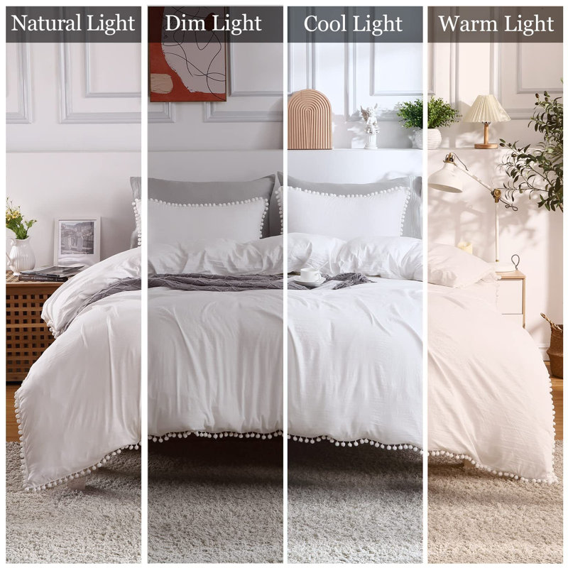 Ensemble de housse de couette en microfibre 3 pièces, Housse de couette grand et 2 taies d'oreiller stan, Blanc