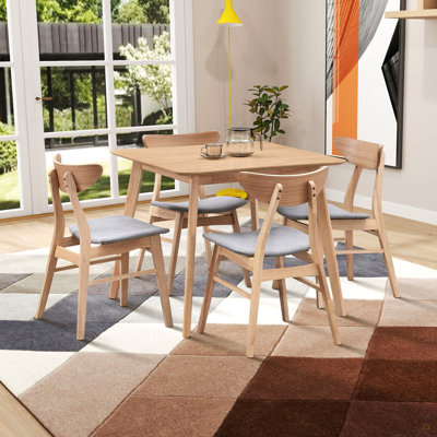 (1 Table With 4 Chairs)Wooden Dining Table Set, Modern Simple Design Square Kitchen Table And Fabric Upholstered Dining Chairs For Dining Room, Kitchen, Saving Space