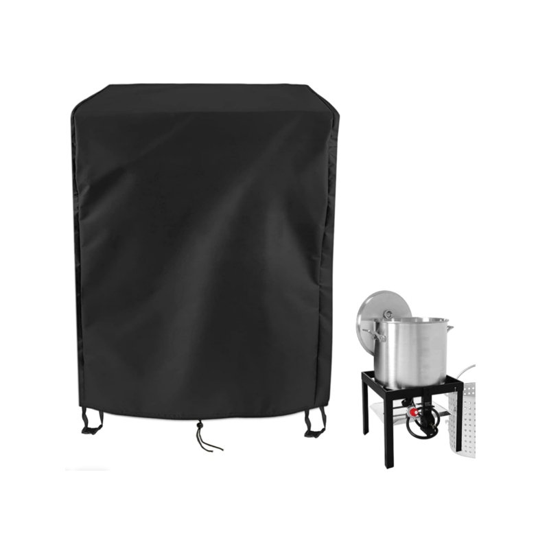 26"Wx25"Dx34"H Black Turkey Fryer Cover | 400D Waterproof Anti-UV Outdoor Grill Cover with Vents & Handles