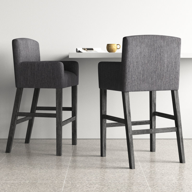 Tabouret en bois massif Alighiero, Gris anthracite / gris patiné, 2, Tabouret de bar (siège d'une hauteur de 30,5 po)