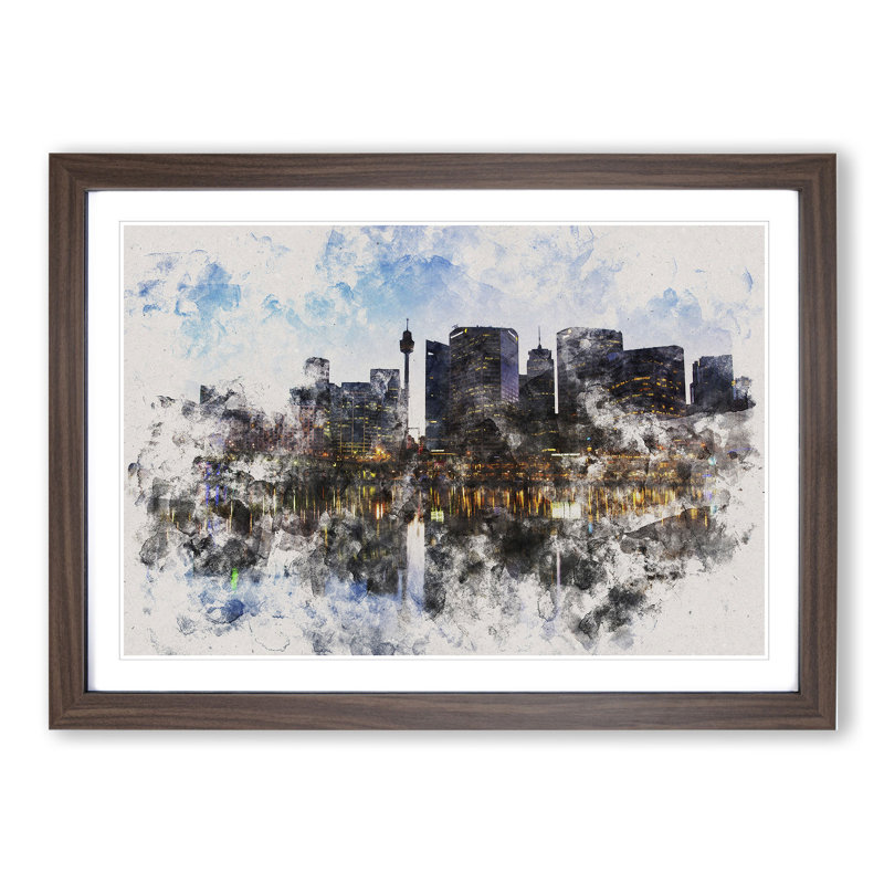 Sydney Skyline Vol.1 - Picture Frame Painting, 65cm H x 90cm W x 2cm D, Walnut Framed