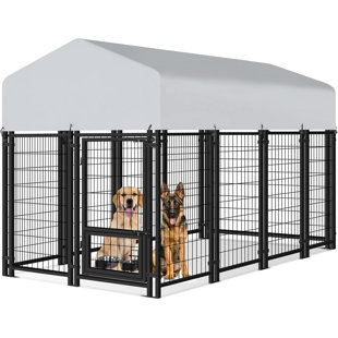 Metal Yard Kennel With Door, Outdoor Dog Kennel With Roof