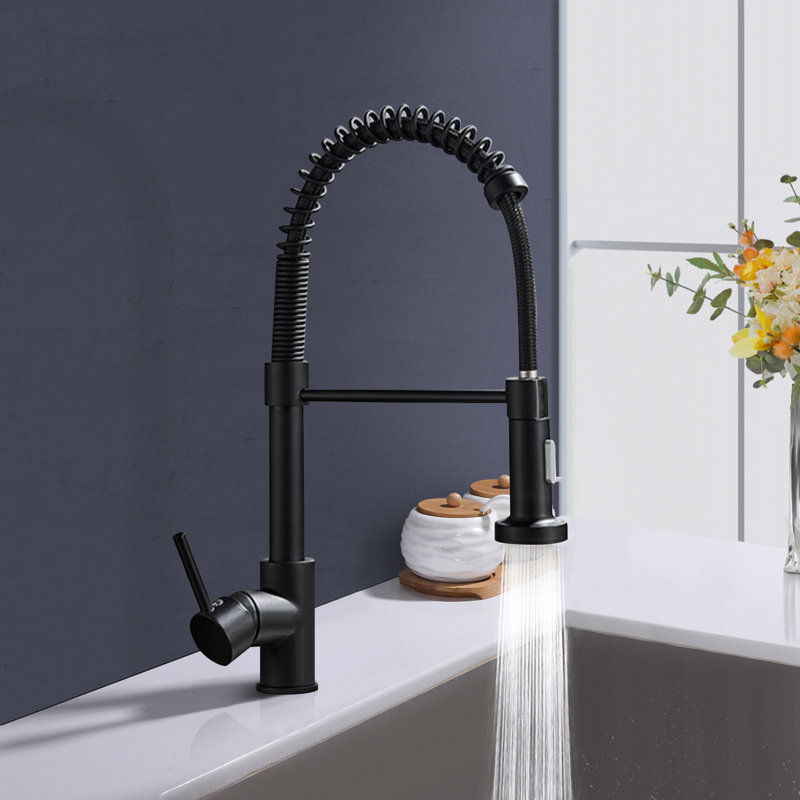Topcraft Single-Handle Single-Hole Pull-Down Kitchen Faucet, Matte Black