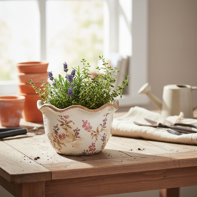 Adairsville French Country Ceramic Planter Rustic Crackle Glaze Flower Pot with Drainage for Indoor Plants & Home Garden Decor