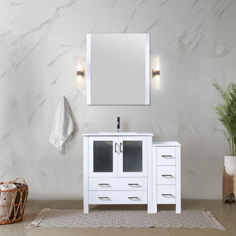 Meuble-lavabo polyvalent avec armoire latérale et accessoires multiples pour une fonctionnalité améliorée, Blanc