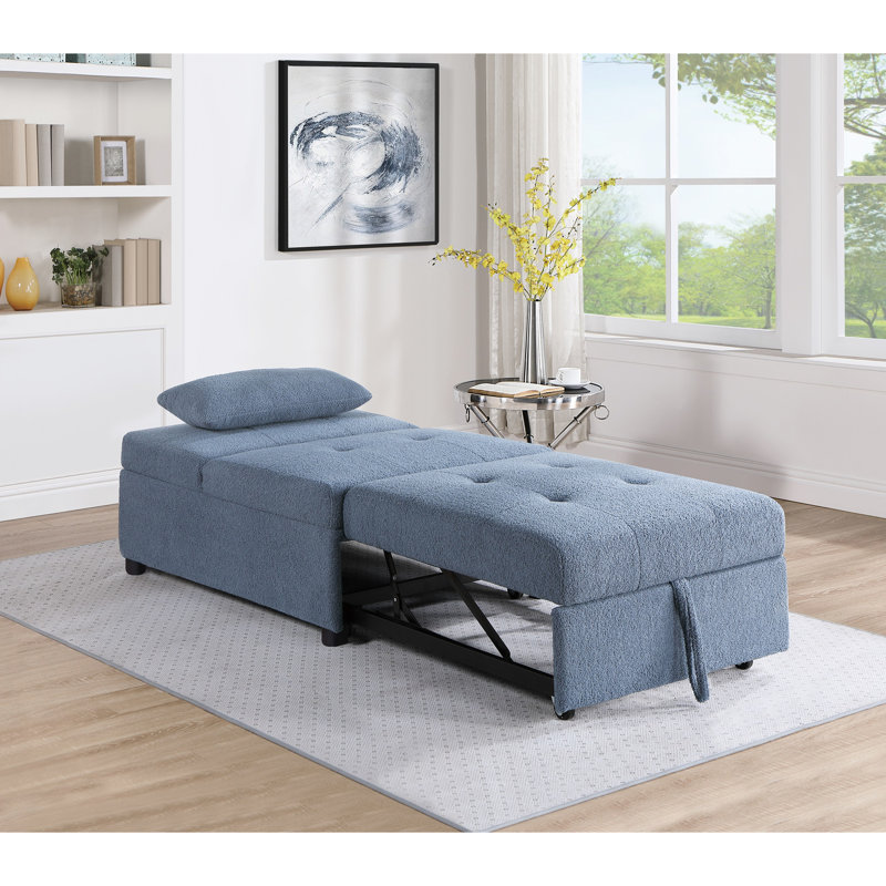 Lit convertible moderne gris-bleu avec assise rembourrée