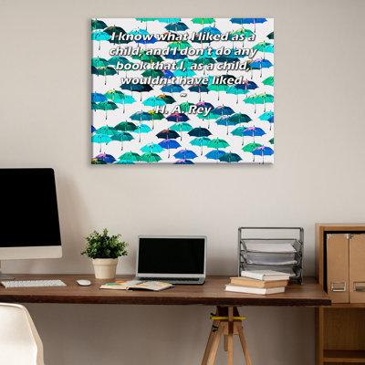 Toile tendue de la galerie ArtsyQuotes par H. A. Rey: «Je sais ce que j'ai aimé enfant, et je ne fais aucun livre que je n'aurais pas aimé enfant».