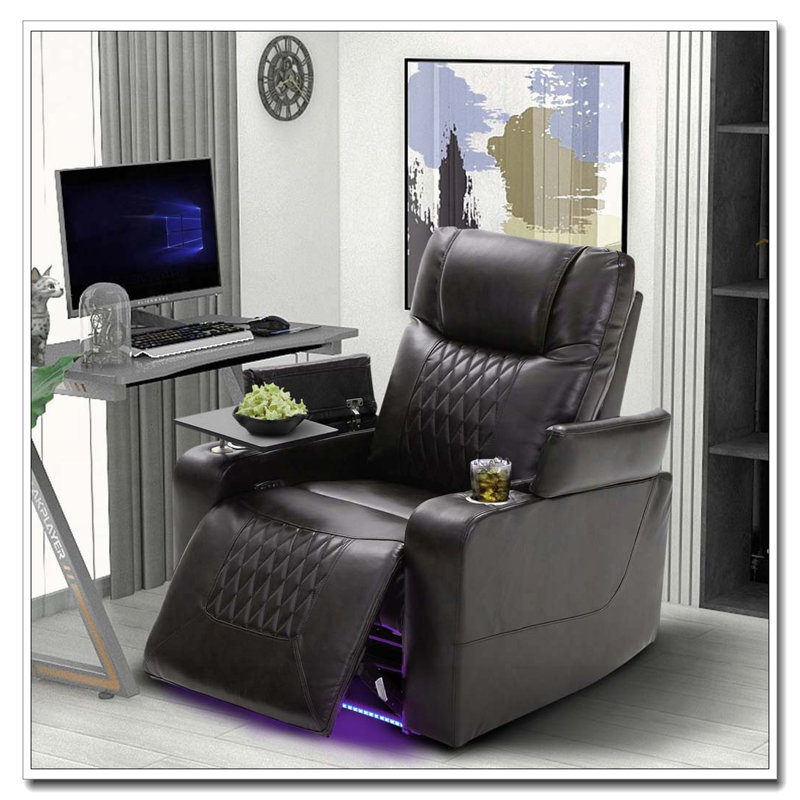 Fauteuil inclinable électrique en faux cuir avec port de charge USB, rangement pour bras cachés et 2 porte-gobelets pratiques