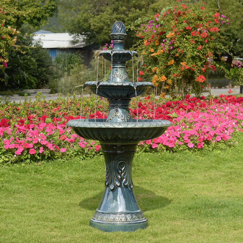 Shiloh 3 Tier Ceramic Fountain - Elegance, No Lights, Teal