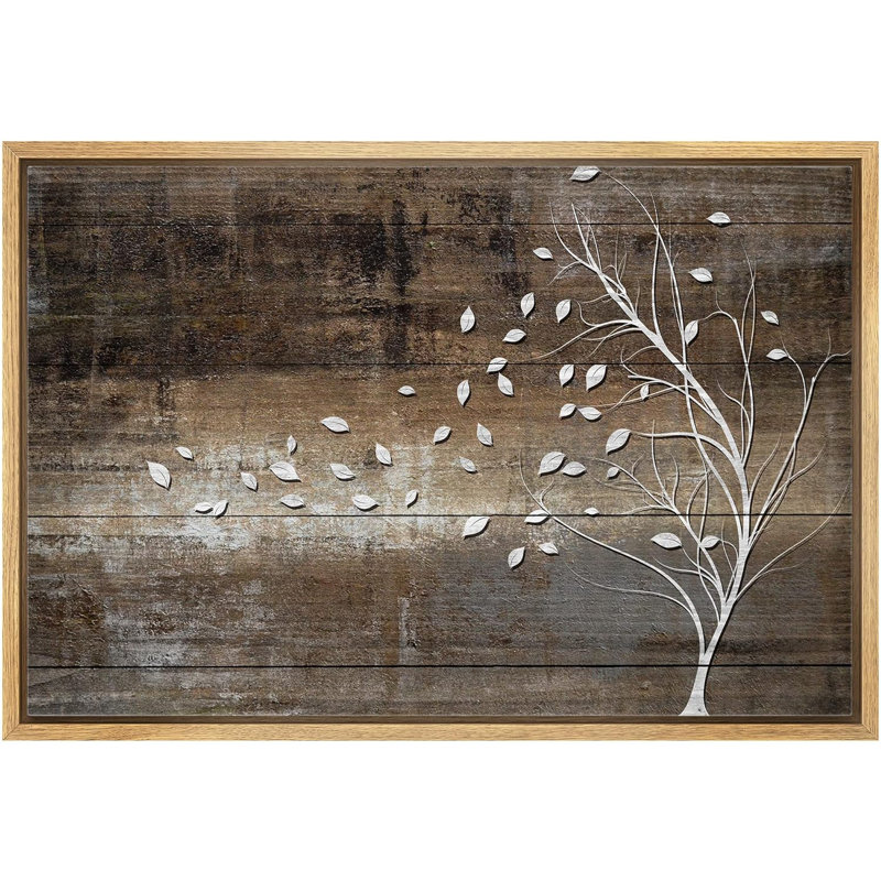 «Leaves Blown Away By Wind From Tree Wood Effect Rustic Large», reproduction d'art sur toile encadrée, Naturel