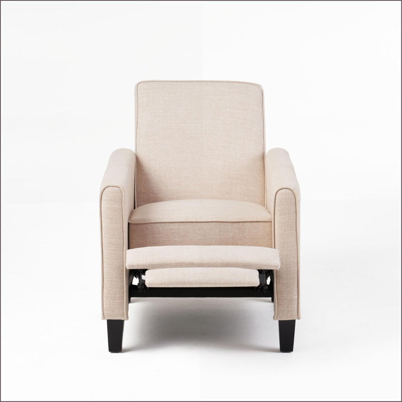 Push Back Recliner Chair | Linen Upholstery | Elegant Home Accent | Light Beige | Fabric, Linen - Beige