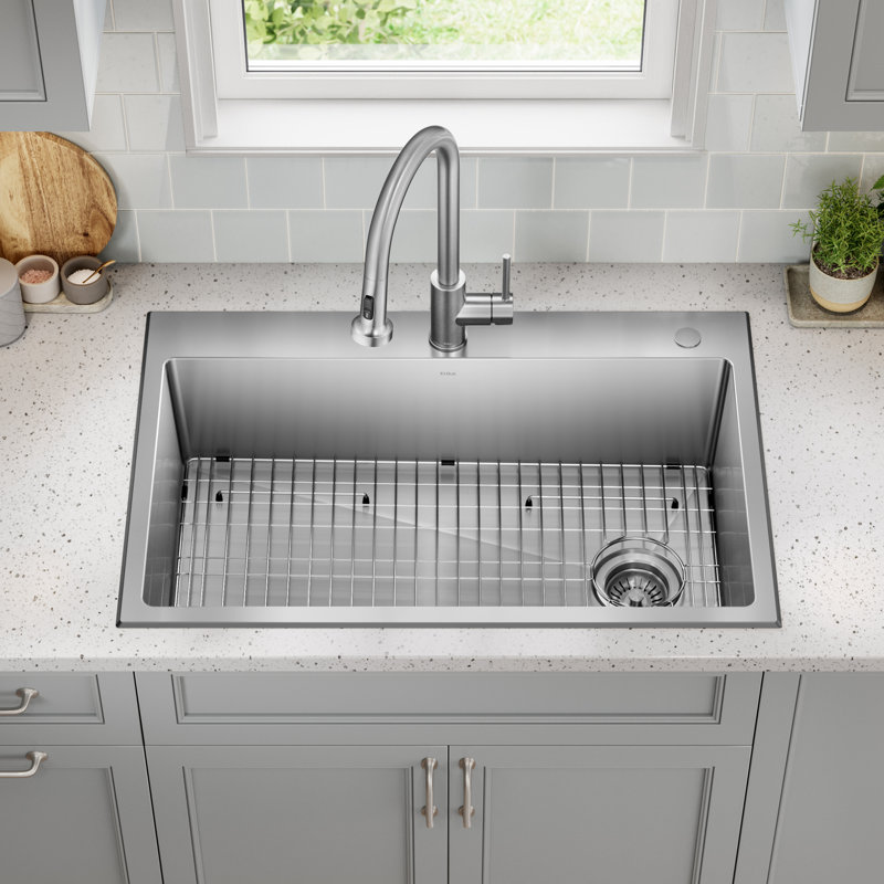 KRAUS Fairlane 18-Gauge Stainless Steel Kitchen Sink, 8" H x 33" L x 22" W, Single Bowl