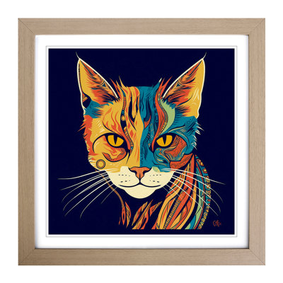 Ziggy Stardust Cat Art Deco - Framed Print