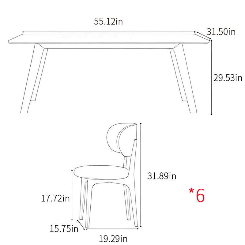 French style retro modern simple dining table sets, 29.53"H x 55.12"L x 31.5"W