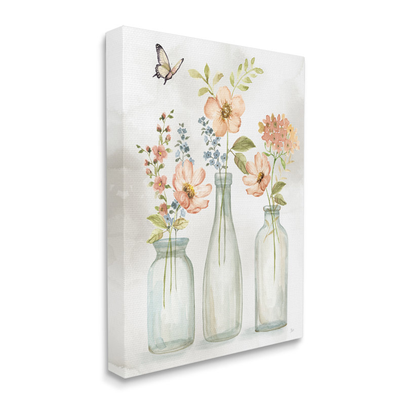Doux vases de fleurs roses - impression sur toile tendue, 48" H x 36" W x 1.5" D