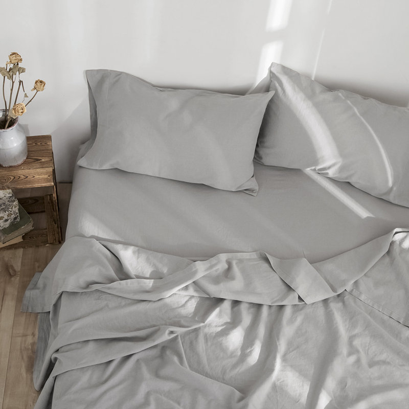 Linen Sheets Set, Gray, King Sheet Set with 2 Pillowcases
