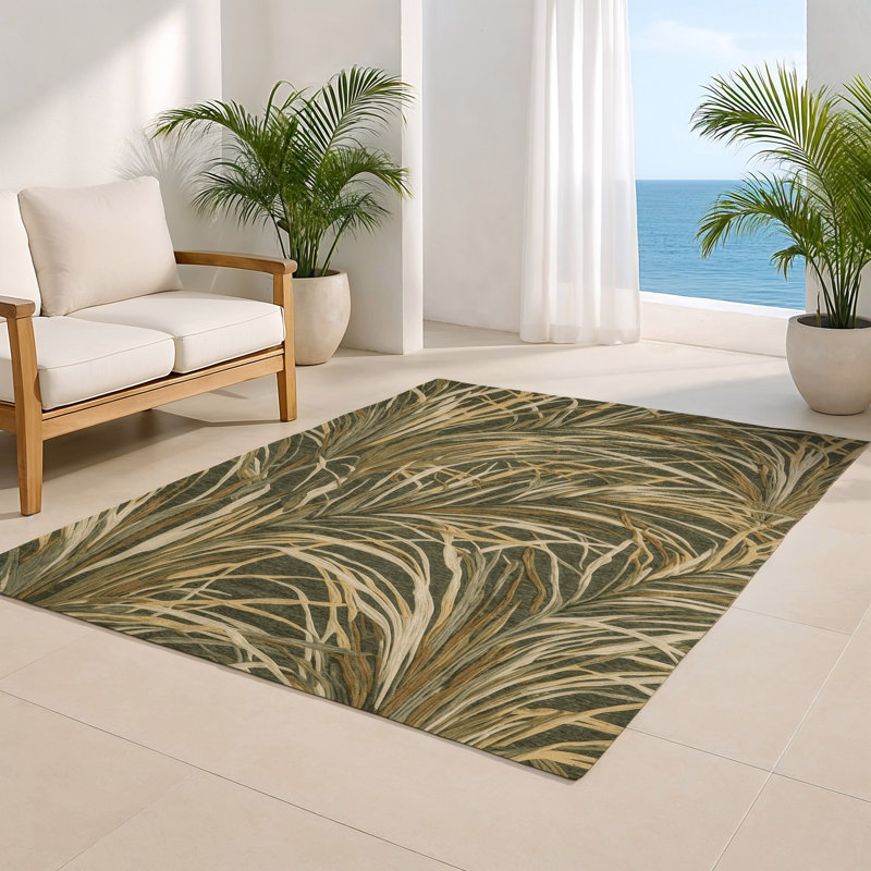 Tapis d'intérieur et d'extérieur brun Botanical, Rectangulaire 8 pi x 10 pi