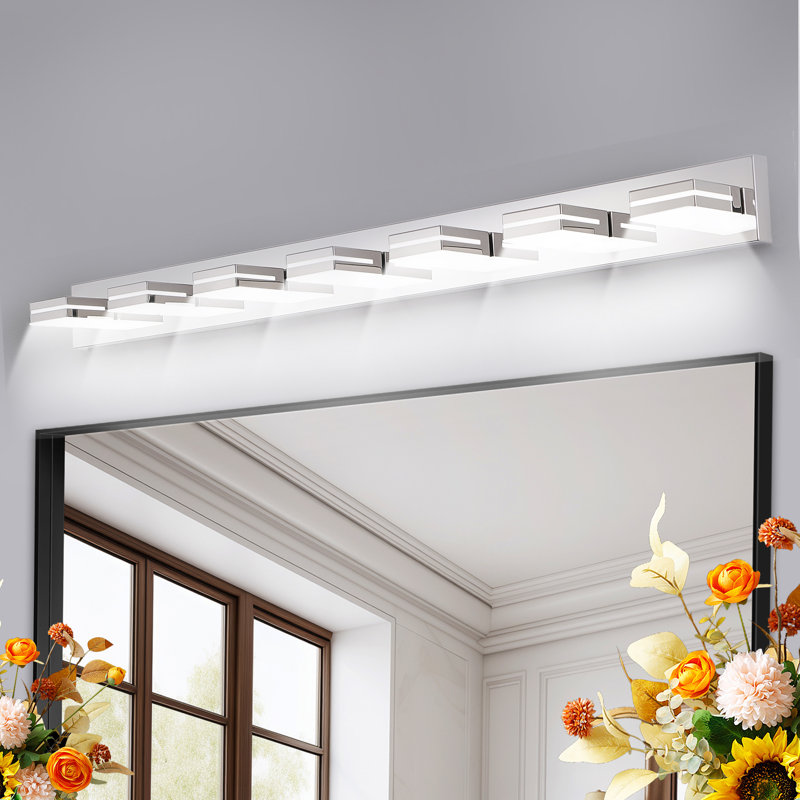 Chrome 7-Light Dimmable LED Vanity Light with 360° Rotatable Lamp Heads for Bathroom, Vanity, Mirror, and Living Room, Chrome