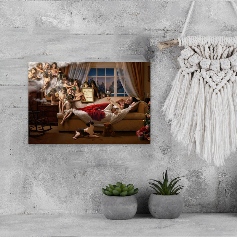 Christmas Angel Dream Dreamy Peaceful Abstract Christmas Tree Dog Winter Landscape Wall Art Print 1 Piece Wrapped Canvas Wall Art