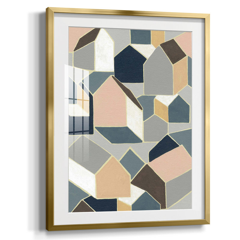 " Dream House II ", 42.5" H x 30.5" W x 1" D, Gold Framed Canvas
