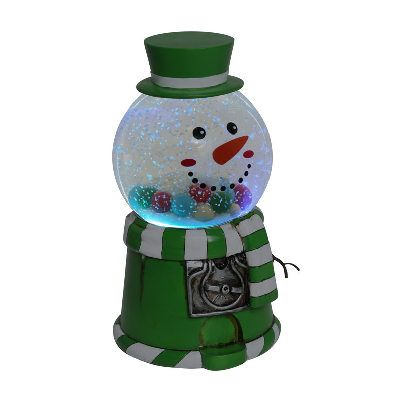 Boule à neige verte bonhomme de neige avec lumière DEL