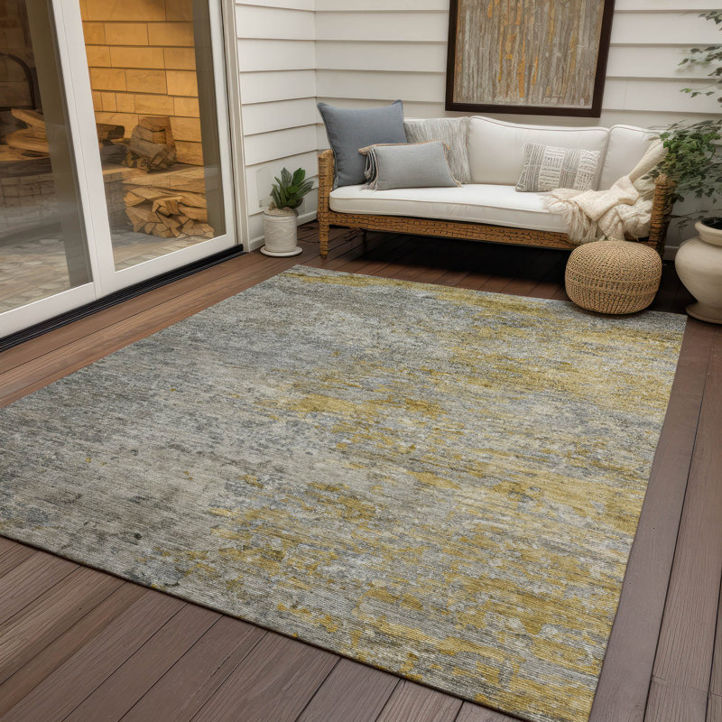 Tapis gris intérieur / extérieur lavable en machine Christain ACN1297, Rectangulaire 8 pi x 10 pi