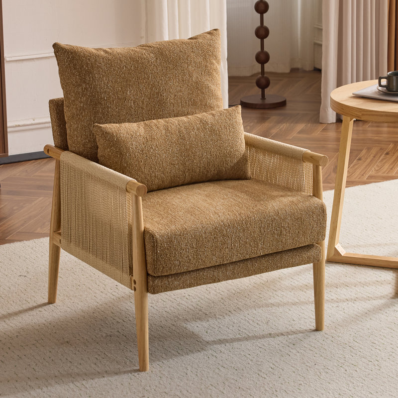 Fauteuil d'appoint 2 pièces en chenille jaune avec coussin, Jaune