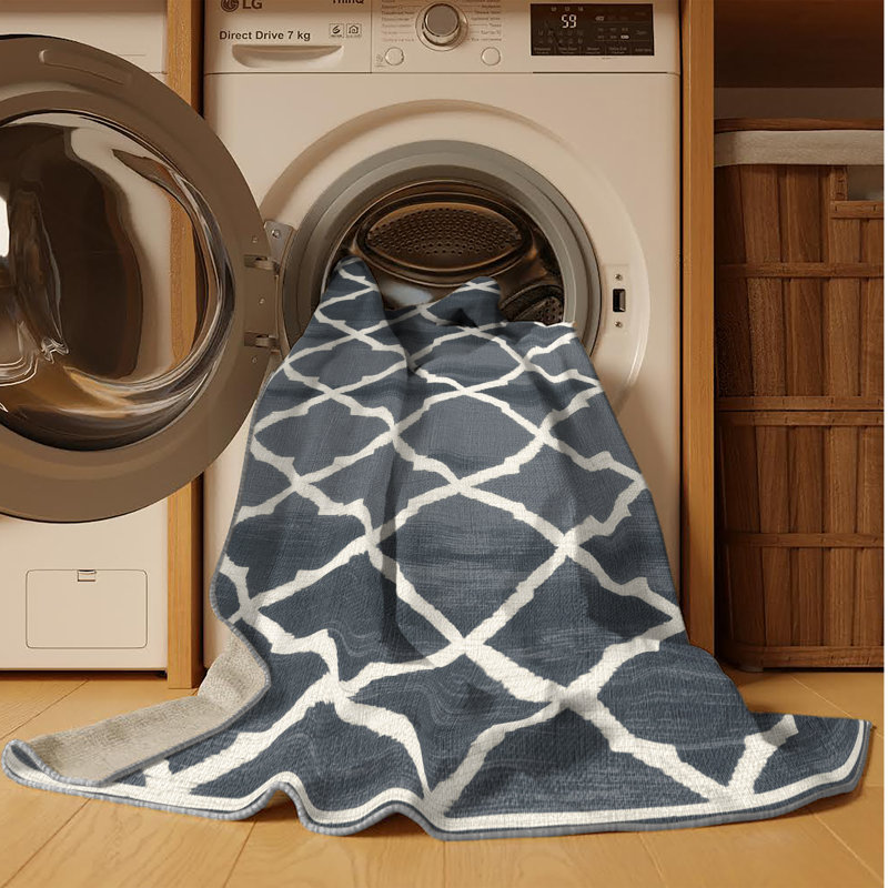 Tapis gris en treillis lavable à la machine, Rectangle de 5 pi x 8 pi