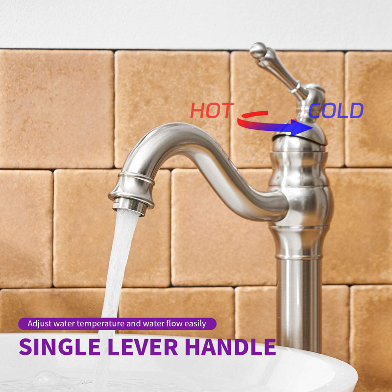 Brushed Nickel Single Handle High Arc Vessel Faucet with Pop-Up Drain