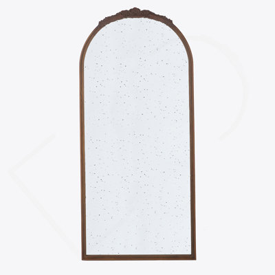 30" X 65"  Hand Carved Rose Antique Mirror Frame, Large Arch Mirror Wall Decor For Living Room, Bathroom, Entryway(Brown)