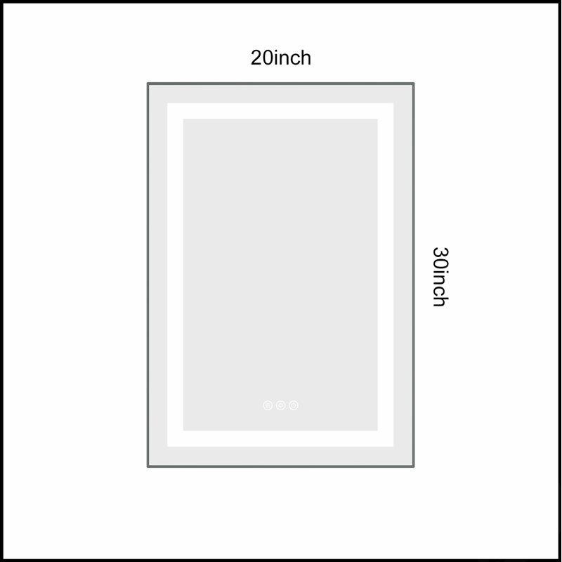Miroir de salle de bain DEL, Gris, 20 po x 30 po
