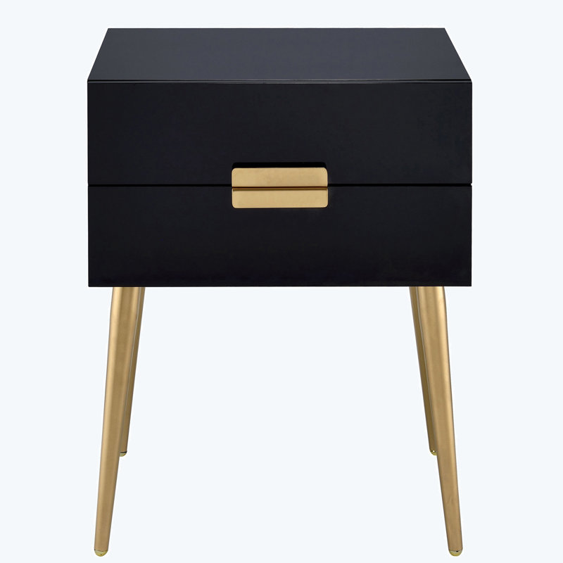 Table de bout rectangulaire à 2 tiroirs avec rangement H 24 po Leite, Noir