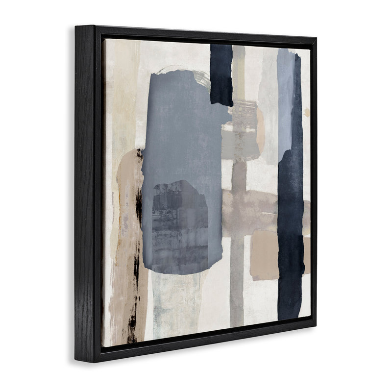 Art mural sur toile flottant avec collage expressif, design par Jacob Q, Cadre flottant noir de jais, H 18 po x l 18 po