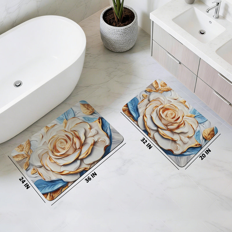 Non Slip Thin Absorbent Bathroom Rugs Machine Washable, 24" W x 36" L