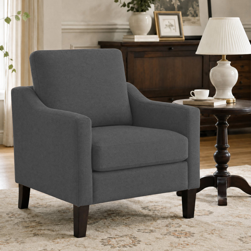 Ensemble de 2 fauteuils rembourrés avec pieds en bois massif, Gris foncé, 2