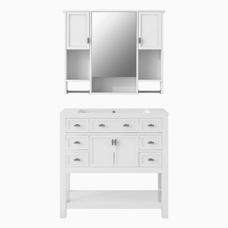 1 meuble-lavabo simple avec comptoir Lazos, Blanc