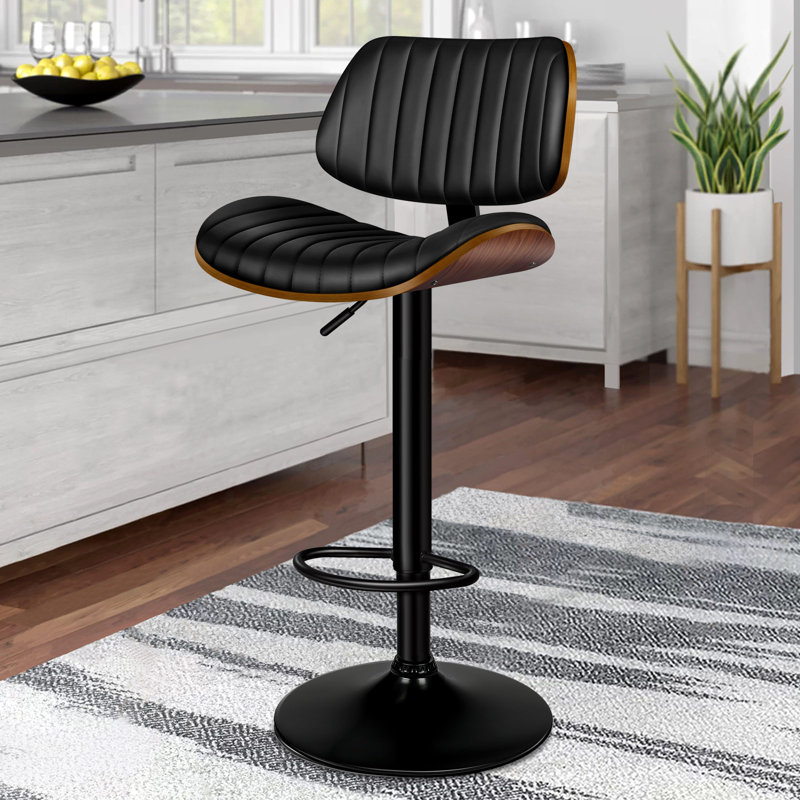 Upholstered Adjustable Height Counter Stool with Solid Wood Frame