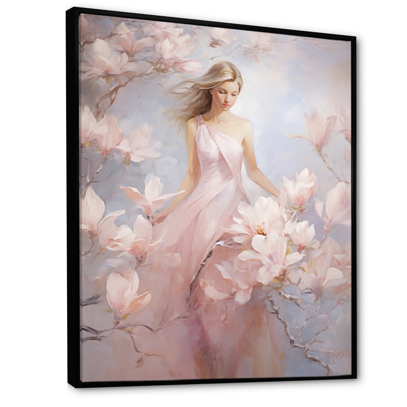 «White Pink Magnolias», impression romantique sur toile, Cadre flottant noir, H 44 po x l 34 po x P 1,5 po