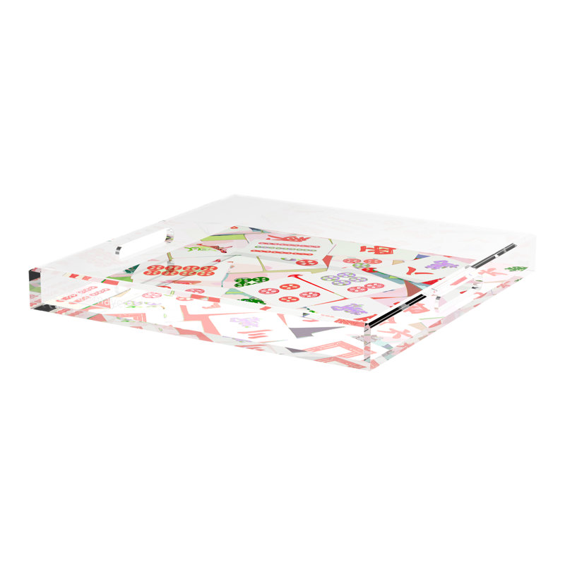 Mahjong Abstract Decorative Tray, 18"W x 18"D x 2"H, Petal, Square