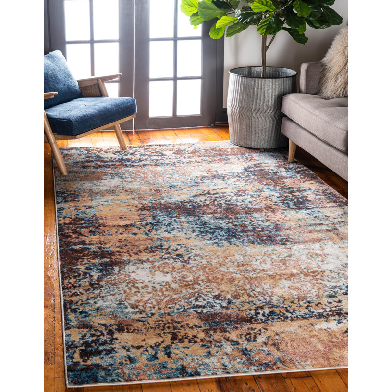 Tapis rouge brique à motif abstrait Elleker, Rectangle 5 pi 1 po x 8 pi