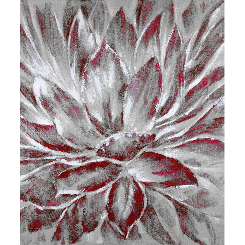 Fleur rouge et grise - Art contemporain encadré sur toile