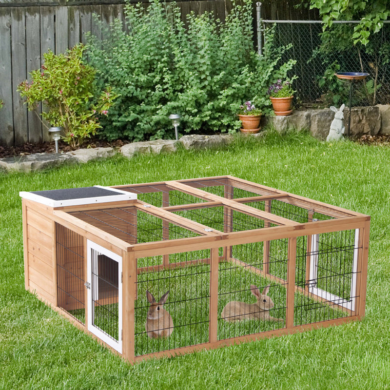 Cage à lapin avec cage principale ouverte PawHut, Naturel