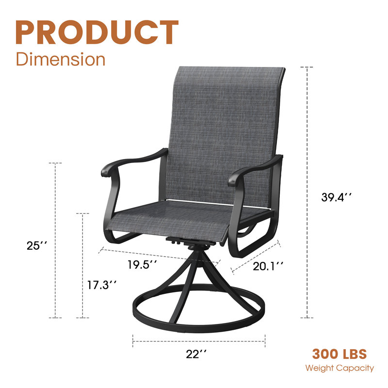 Chaises de salle à manger d'extérieur pivotantes en polyester enduit de PVC Elmar, Gris foncé