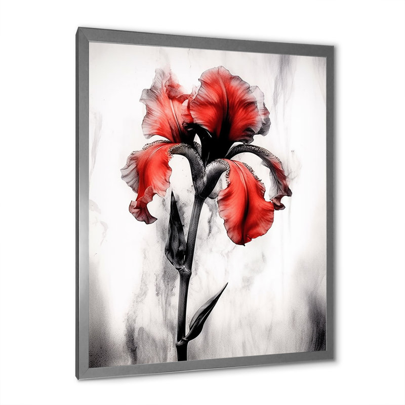 «Red Black Iris Petal I» sur toile, H 44 po x l 34 po x P 1,5 po, Cadre photo argenté