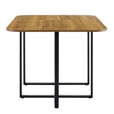 Table de salle à manger en bois aggloméré noir et naturel à deux tons - un choix idéal pour les styles minimalistes et industriels modernes, avec des dimensions de 60,2 x 39,3 x 31 pouces.