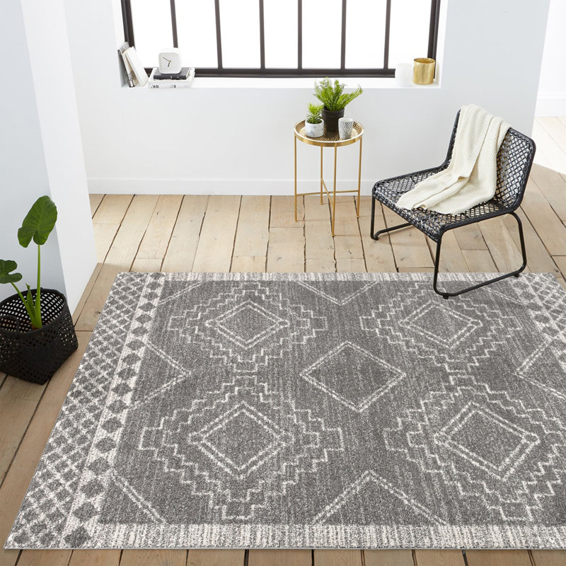 Amir Moroccan Beni Souk Gray/Cream Rug, Rectangle 4' x 6'