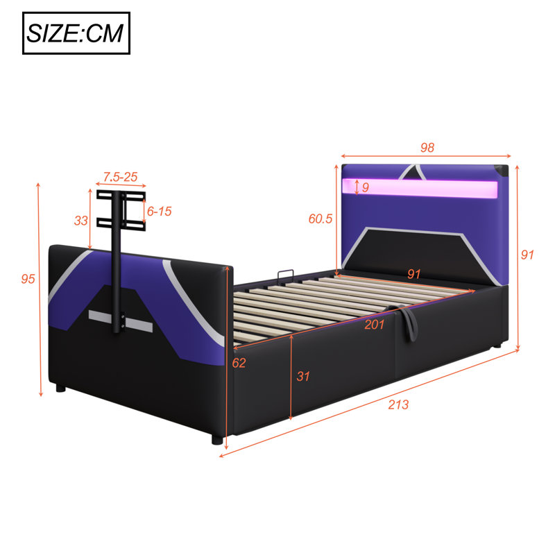 Storage Bed, Black/Blue