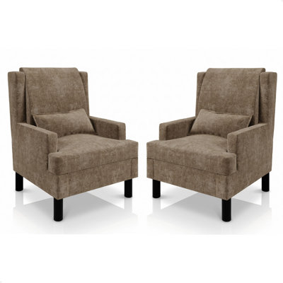 Set of 2 Wingback Accent Chair for Living Room, Mid Century Modern Chenille Armchair with High Back and Pillow